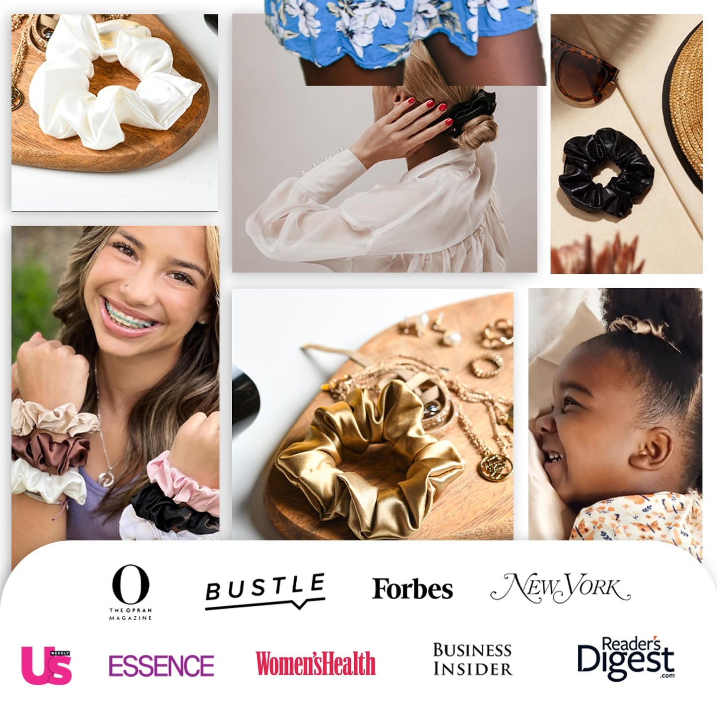 Celestial Silk Mini Scrunchies Small Mulberry Silk Scrunchy Hair Ties 22 Momme Skinny Silk Ponytail Holder, Gentle on Hair, Less Pulling, Breakage - 6 Pack (Charcoal, Pink, Ivory)