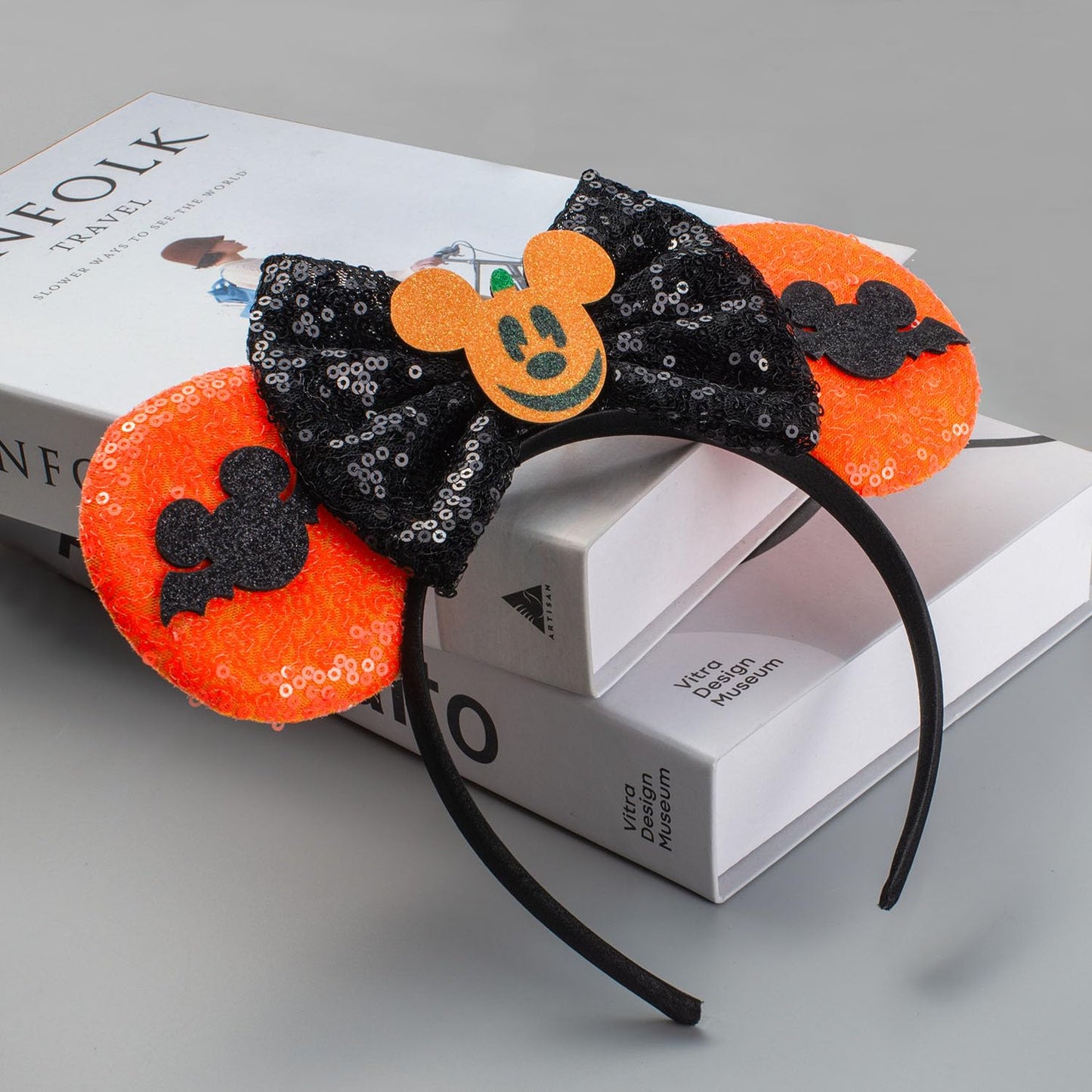 JIAHANG Halloween Mouse Ears Hair Bow Headband, Black Orange Masquerade Party Decoration Costume Headwear Hair Accessories for Women Girls