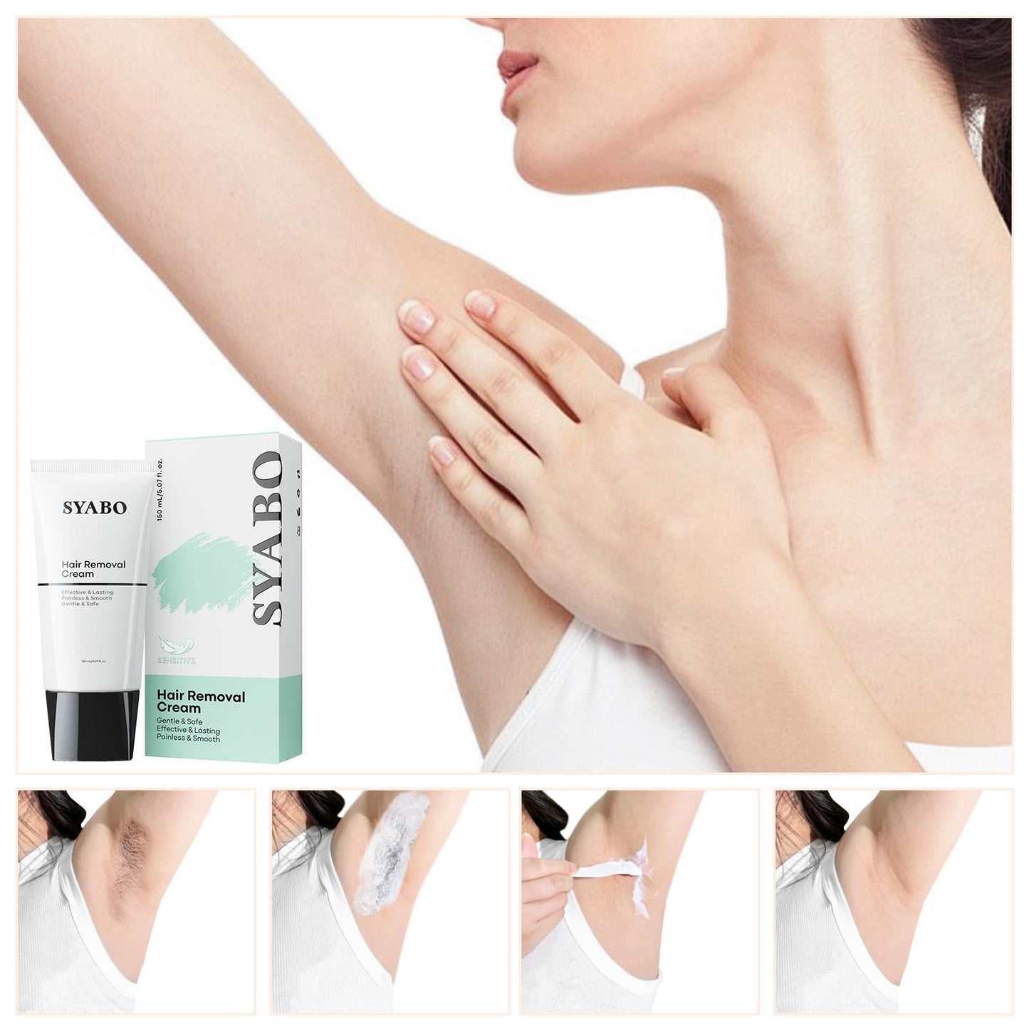 Hair Removal Cream, Painless Bikini, Legs, Arms and Underarms Hair Removal Lotion, Sensitive Body Hair Removal Cream, Soothing & Skin Friendly for Women Men All Skin Types, 5.07 FL * 2 Packs
