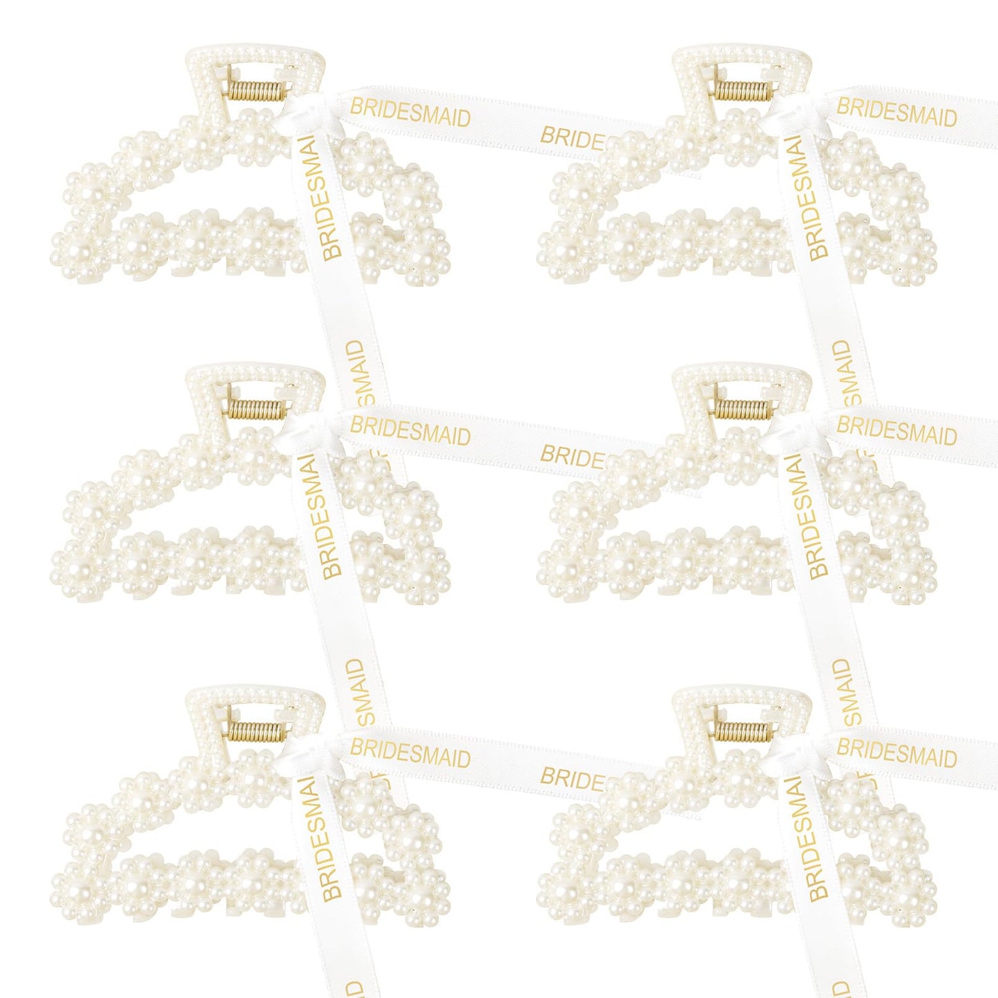 DEEKA Bridesmaid Proposal Gifts 6 Pack Pearl Bridesmaid Hair Claw Clips with Ribbon 3 Inch Hair Clips Bachelorette Party Favors Bridal Party Present Hair Accessories (Half Circle)