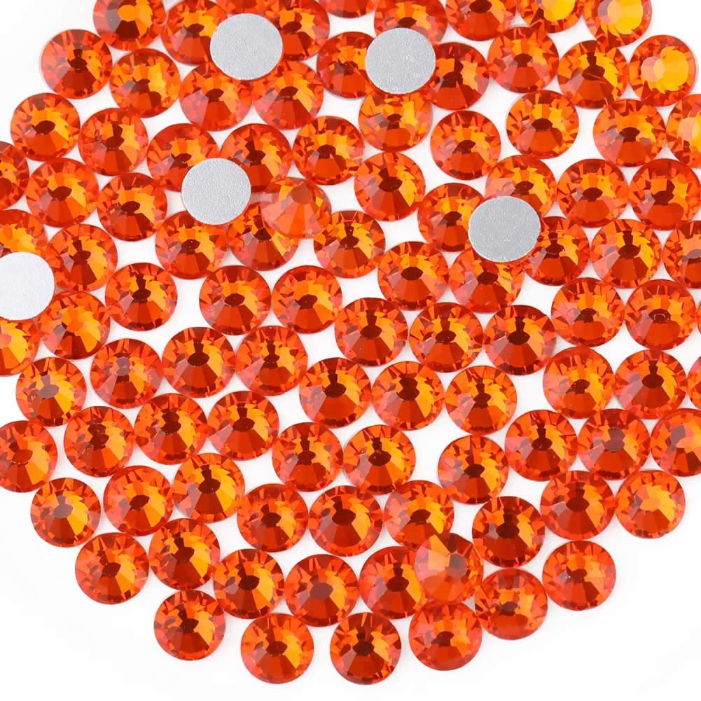 beadsland Flat Back Crystal Rhinestones Round Gems, Orange (2.7-2.8mm) SS10/1440pcs