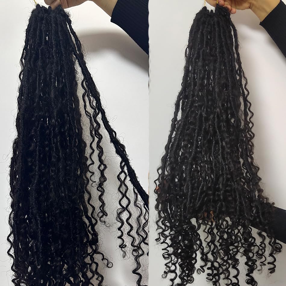 FlowerSeason Pre Crochet Dreadlocks Braids Hair Pre Looped With Human Hair Curls Curly Ends Extensions For Black Women 25 Strands(22 inch)