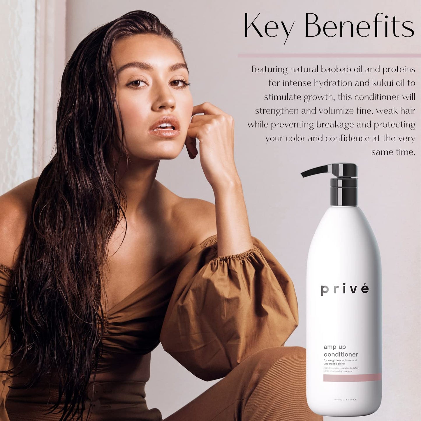 Prive Amp Up Conditioner – Cleansing & Volumizing Baobab Protein Infuse Hair with Weightless Volume and Wonderful Shine While Detangling Those Knots Away (33.8 oz)