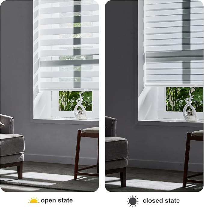 Persilux Cordless Zebra Blinds for Indoor Windows, Free-Stop Zebra Blinds Cordless, Light Filtering Sheer Shades Dual Layer for Day and Night, Zebra Roller Shades for Home (35.25" W X 47" H, White)
