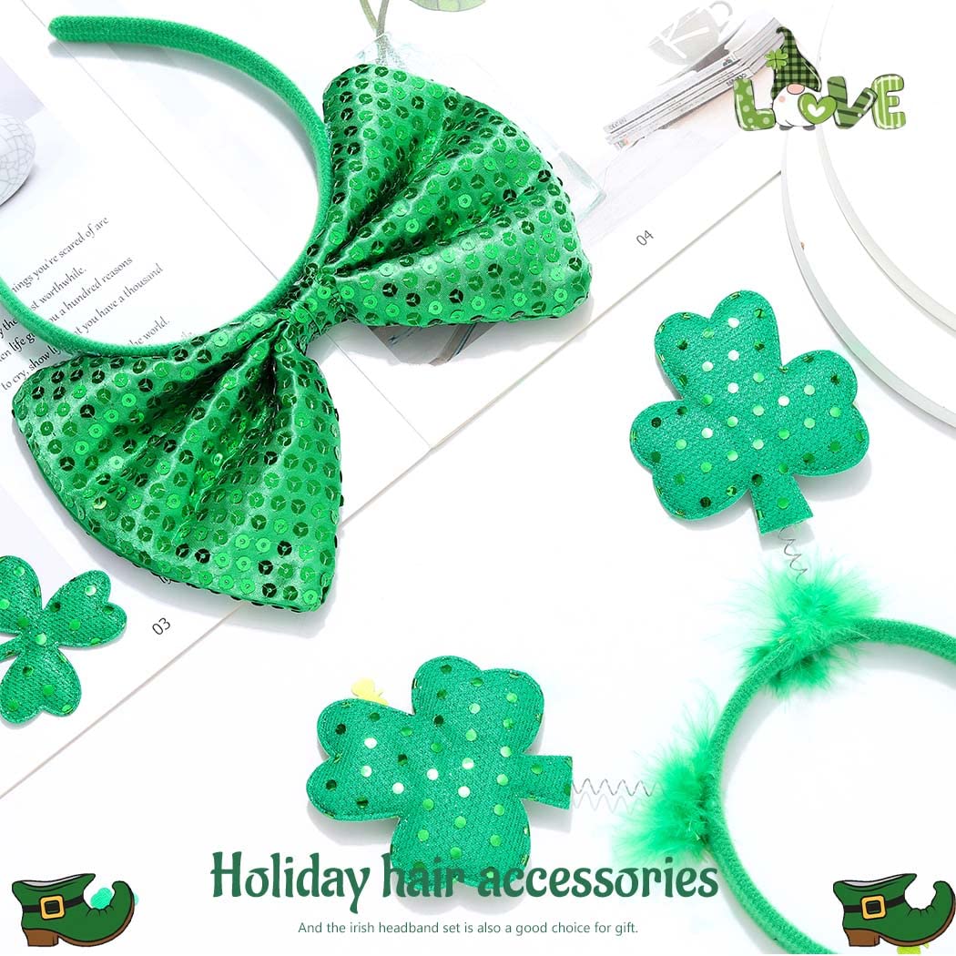 JONKY St Patrick Day Headband Green Bow Headbands Irish Shamrock Hair Accessories for Women and Girls(Pack of 2)(Style3)