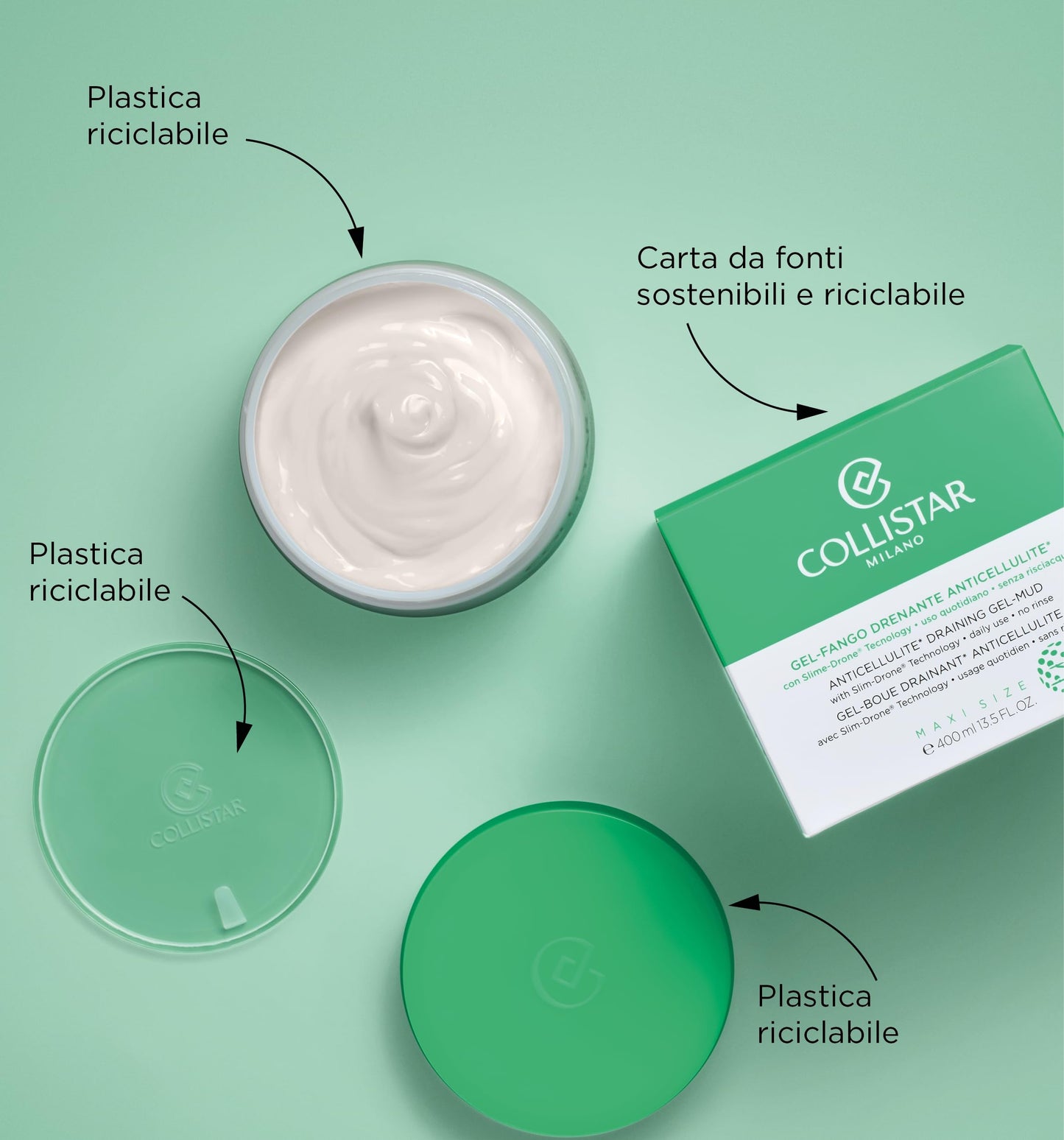 Collistar Gel-mud Draining Anti-cellulite, Unpublished gel-fango texture, has a targeted anti-cellulite, slimming and draining, Contains escin and white mud, Without rinsing, 400 ml