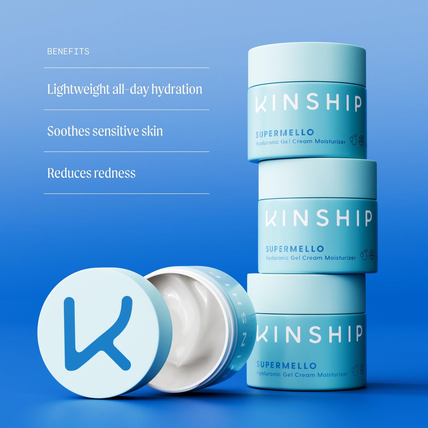 Kinship Supermello Gel Cream Moisturizer + Brightwave Vitamin C Eye Cream Bundle | Lightweight Hyaluronic Acid Face Lotion | Energizing + Brightening Reduce Dark Circles & Puffiness | All Skin Types