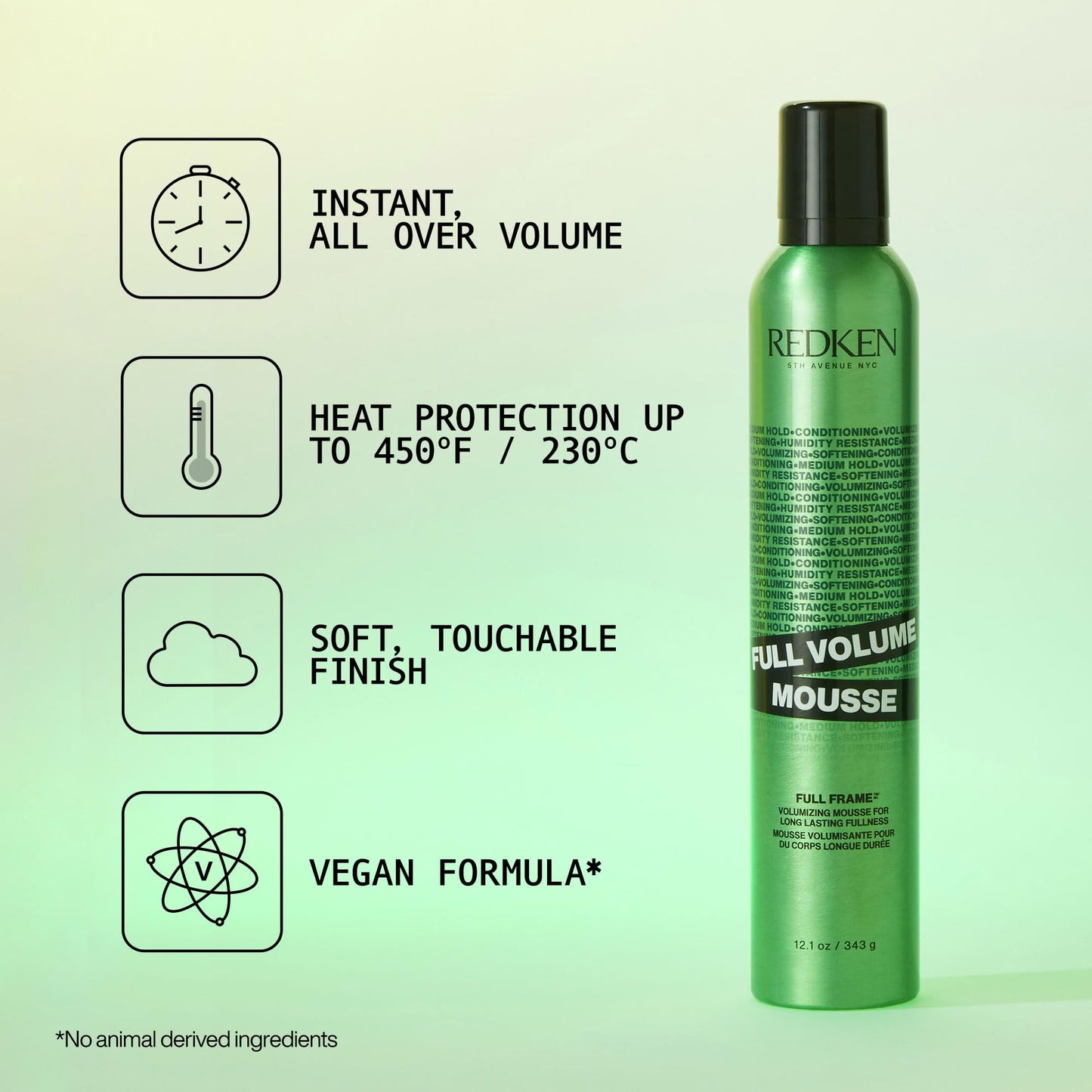 Redken Full Volume Mousse | For All Hair Types | Volumizing Hair Mousse | Adds Maximum Body & Lift to Lengths and Ends | Moisturizes Hair and Protects Against Heat & Damage | Medium Control | 12oz