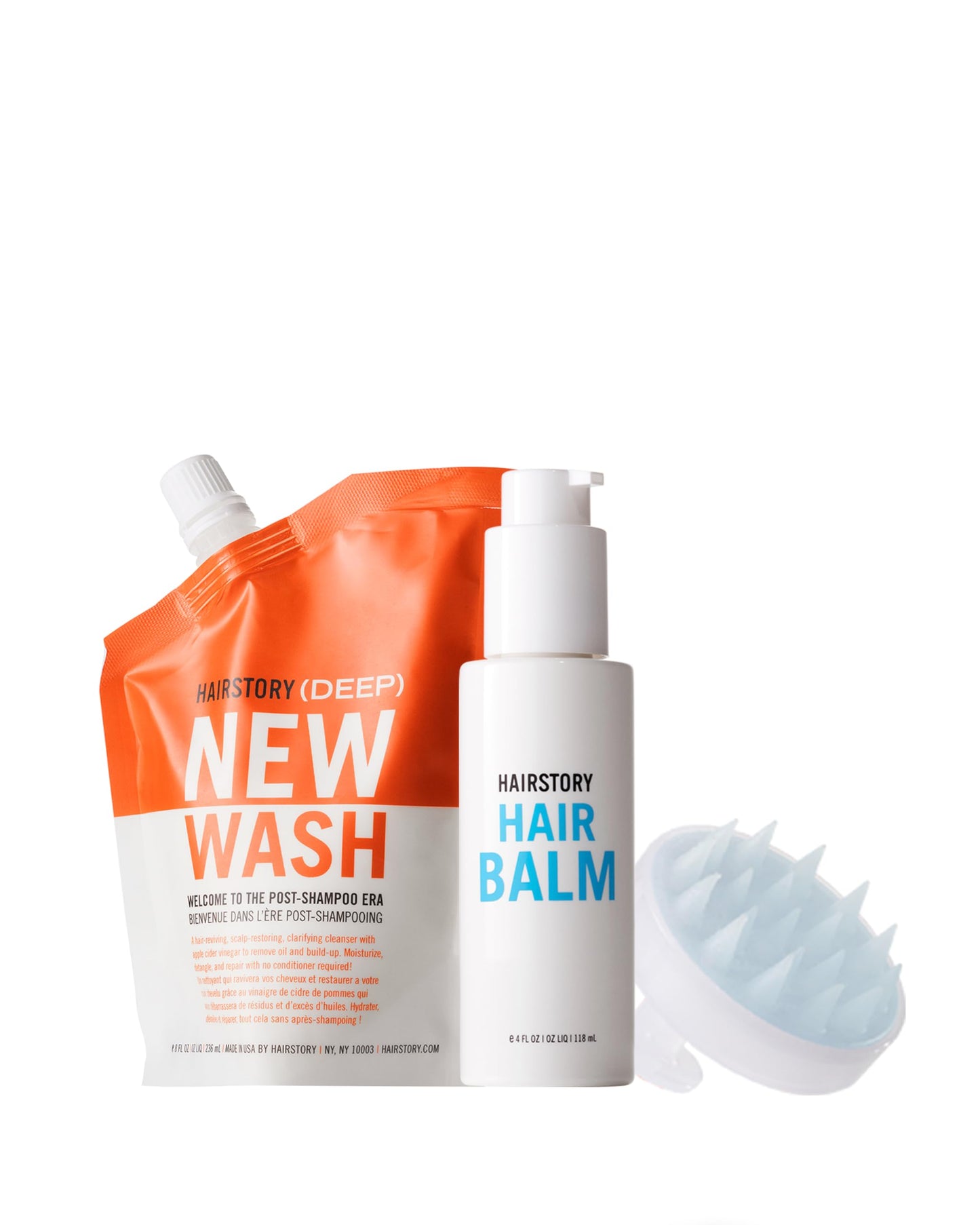 Hairstory Anti-Frizz Kit for Oily & Fine Hair, New Wash Deep & Hair Balm with Massaging Scalp Brush, Cleansing Cream with Leave-In Conditioner, Clarifies Scalp & Smooths Frizz