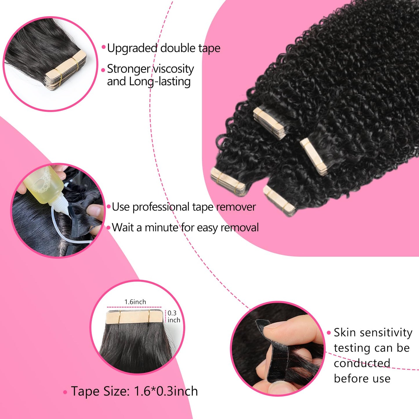 Kinky Curly Tape in Hair Extensions Human Hair 20pcs 14 Inch Tape in Hair Extensions Real Human Hair Tape in Extensions for Black Women Invisible Double Sided Tape Ins Natural Hair