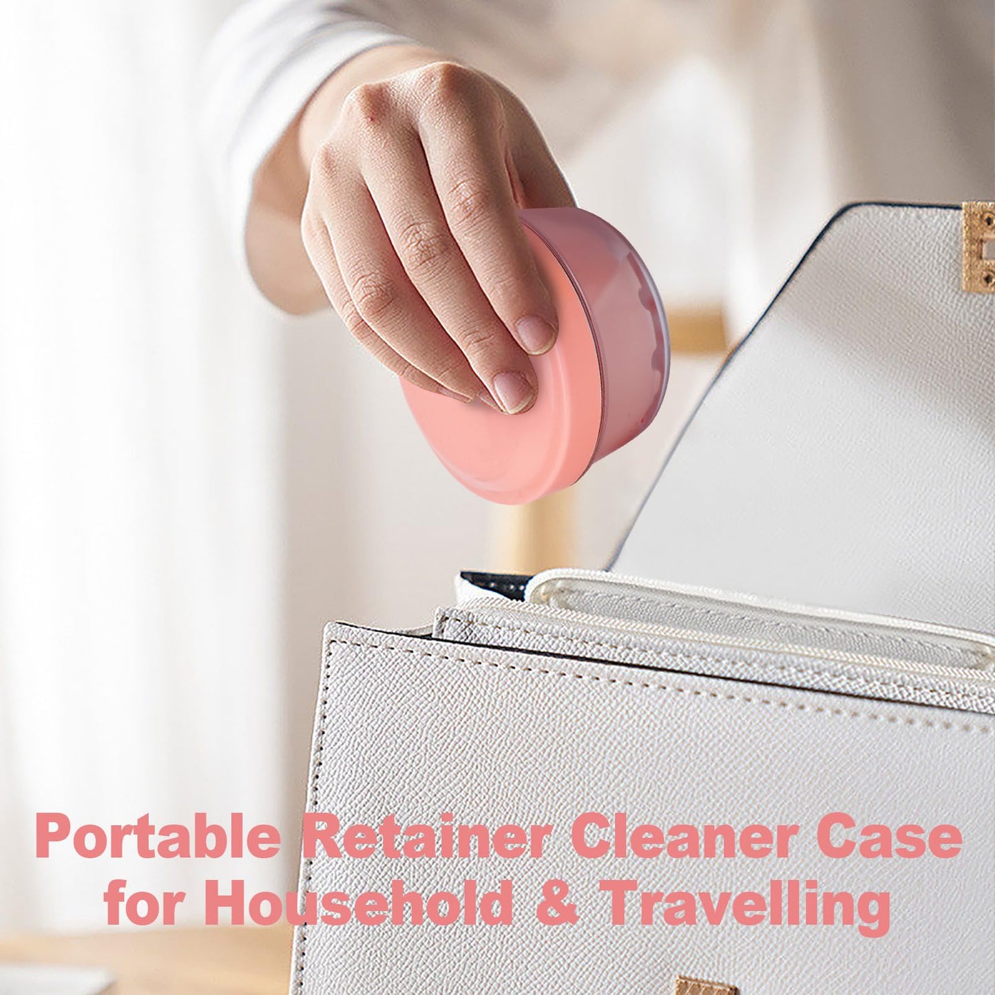 Leakproof Denture Bath Case, Denture Soak Case for Travel, Portable Denture Container Cups Box for Braces/Mouth Guard/Night Guard/Retainers, with Brush and Removal Tool – Pink