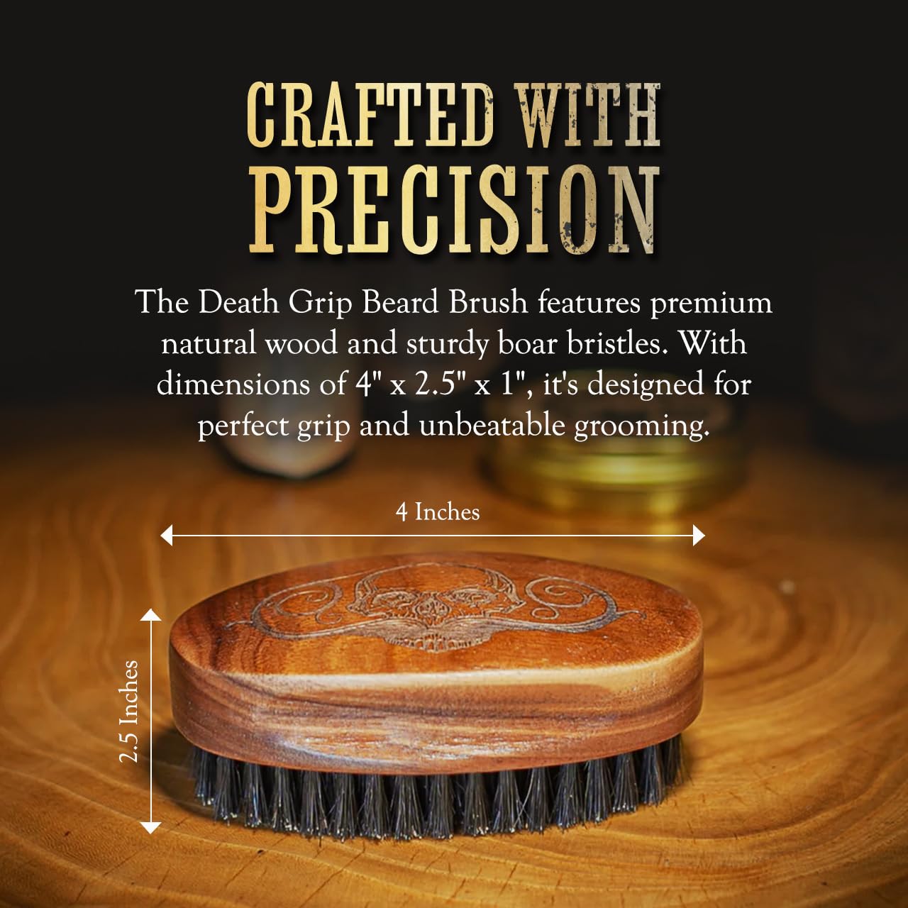 Death Grip Beard Brush and Comb (Beard Brush Military Style Oval Wooden Death Grip)