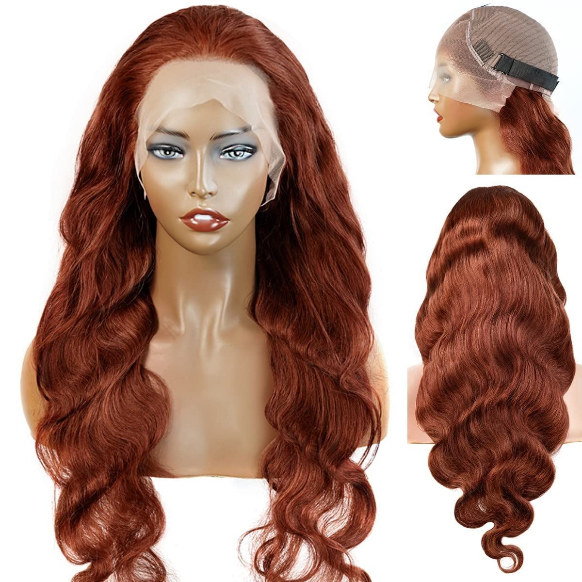 MIMORE 12A Reddish Brown 13x4 Lace Front Body Wave Wig Human Hair for Women 150% Density, Brazilian Wavy Human Hair Wigs Pre Plucked with Baby Hair Auburn Copper Red 33# Color 28inch