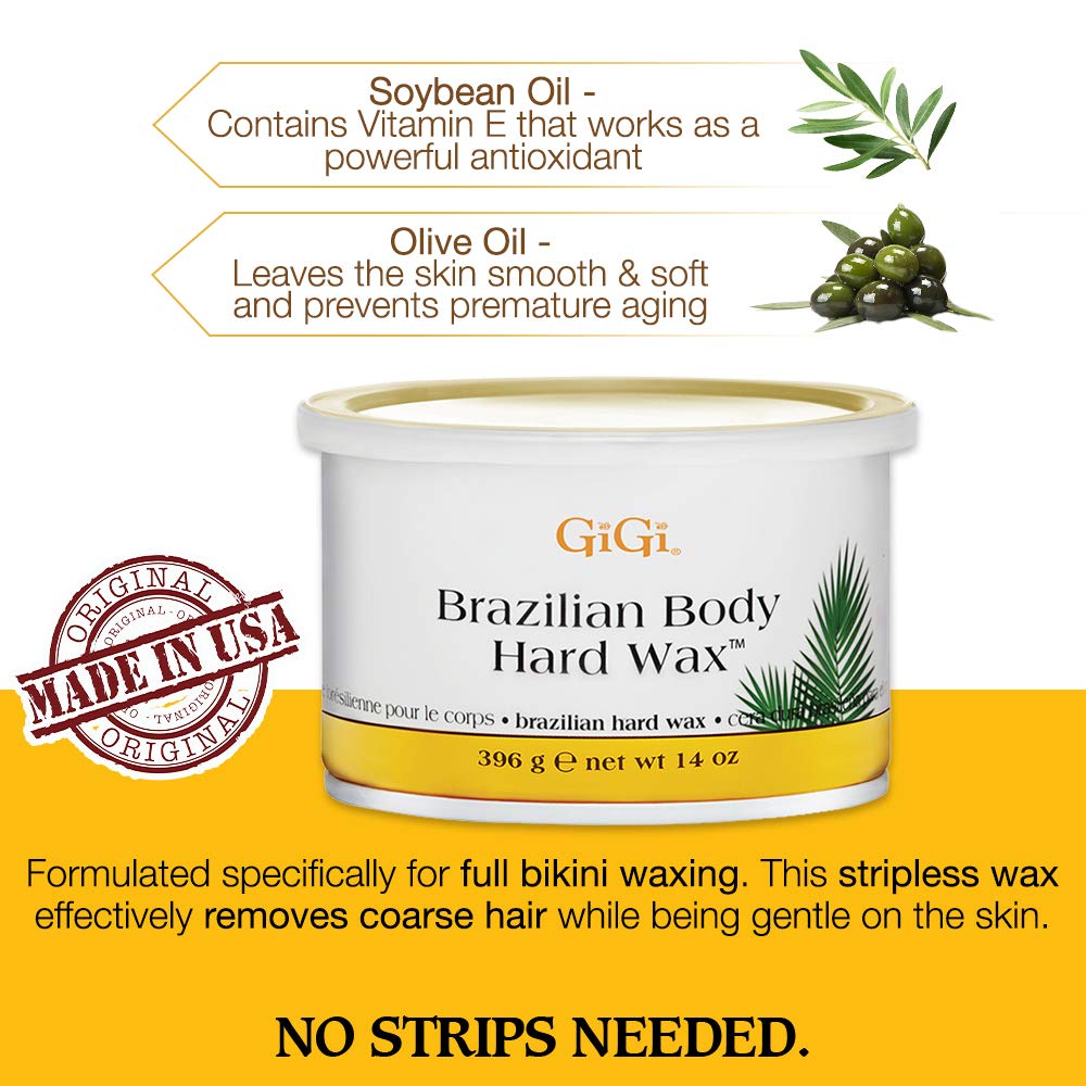 GiGi Brazilian Body Hard Wax, Smooth and Soft Bikini, Non-Strip, Suitable for Sensitive Skin, 14 oz, 1-pc