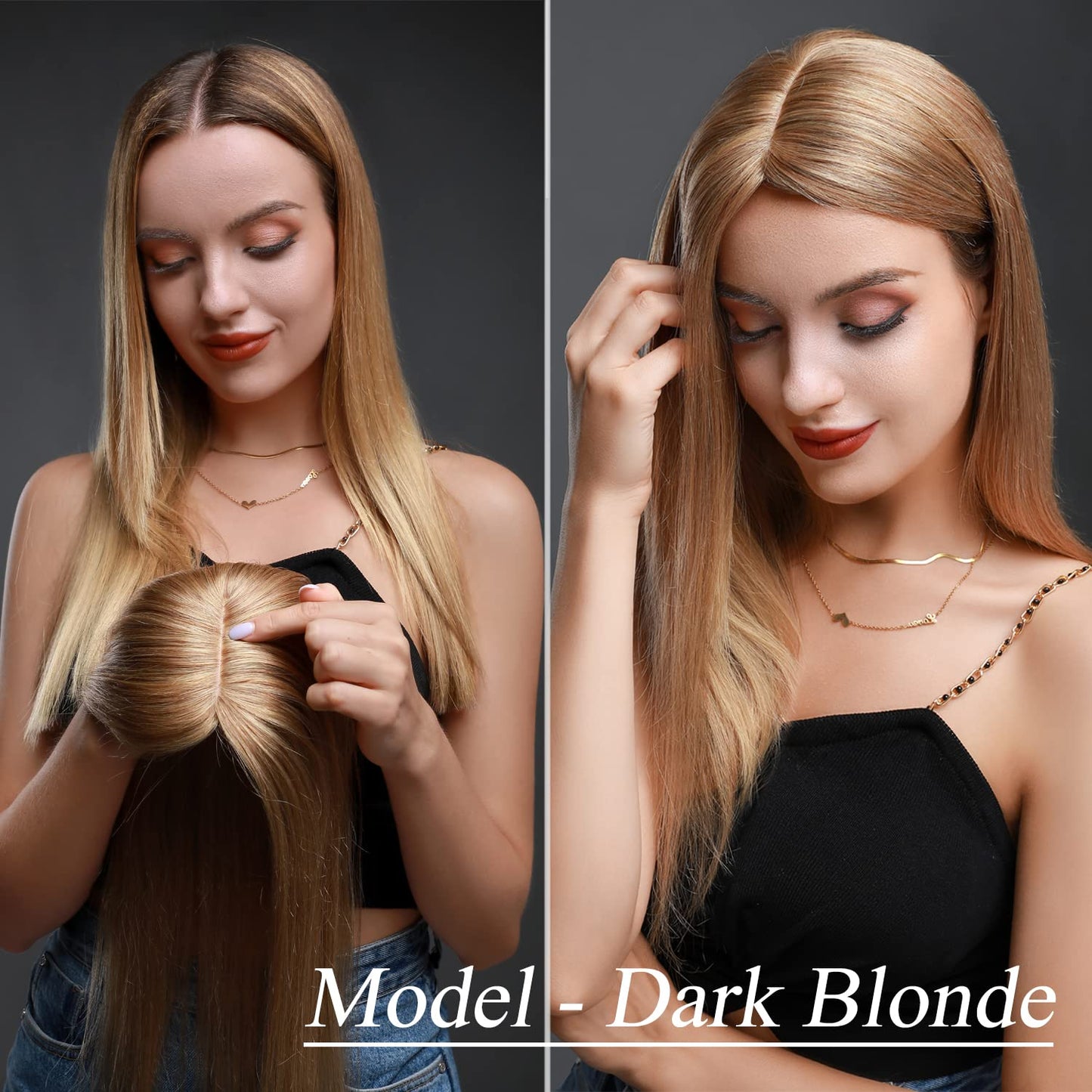 MY-LADY Human Hair Toppers for Women Real Remy Hair 130% Density 10 * 12CM Silk Base No Bangs Clip in Hair Pieces Straight Hairpiece for Thinning Hair 6 Inch #04 Medium Brown