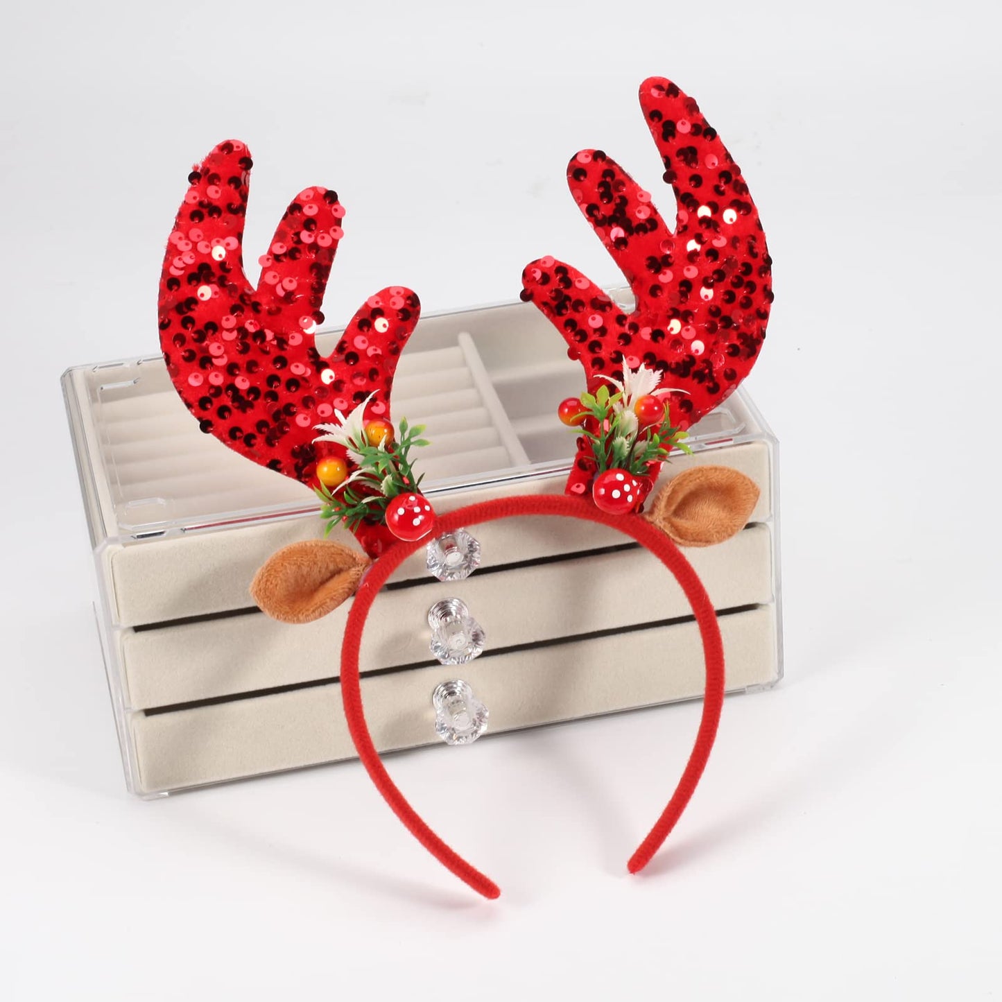 Twinfree 2 Pcs Antlers Headbands Ears Flower Hat Headwear with Sequins for Costumes Party Favors