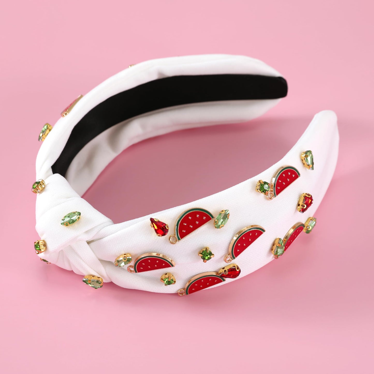 Gmmidea Watermelon Headbands for Women Summer Fruit Headband Crystal Rhinestone Top Knot Headband Cute Girls Embellished Hairband Glitter Summer Holiday Hair Accessories White