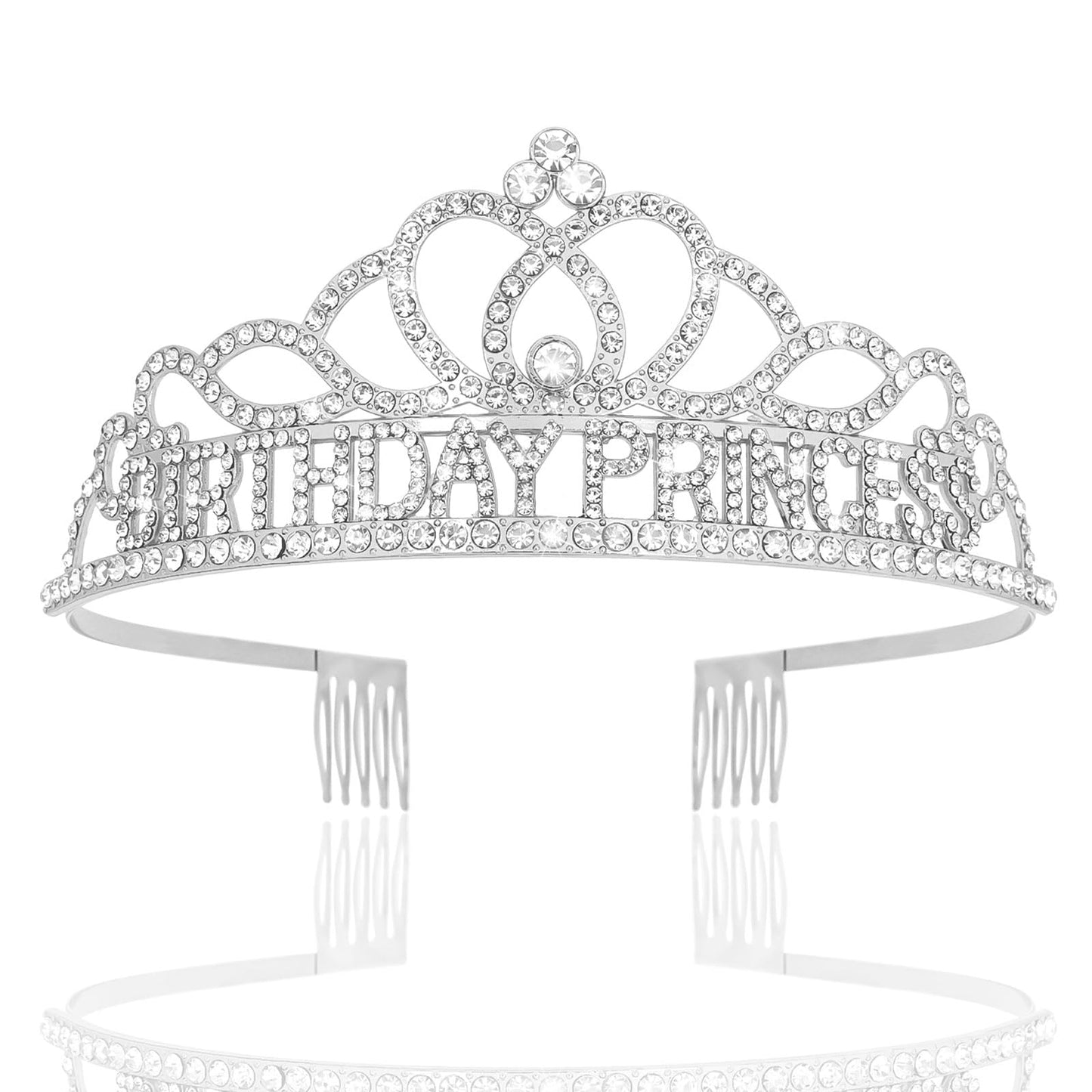 CIEHER Silver Birthday Princess Crown for Girls Birthday Decorations Princess Birthday Gifts