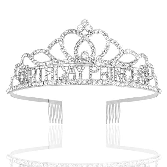 CIEHER Silver Birthday Princess Crown for Girls Birthday Decorations Princess Birthday Gifts