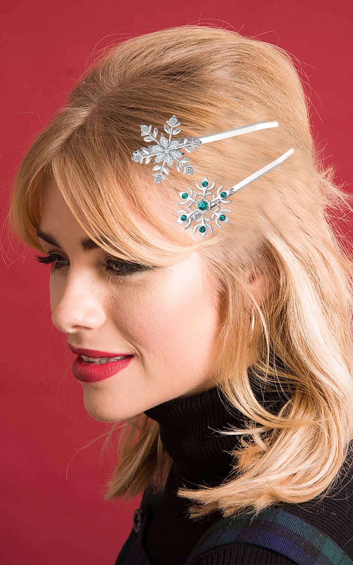Christmas Bow Snowflake Hair Clip Hairpin Festive Gift Bows Rhinestone Snowflake Alligator Clips Xmas Holiday Party Hair Accessories Gift (Snowflake)
