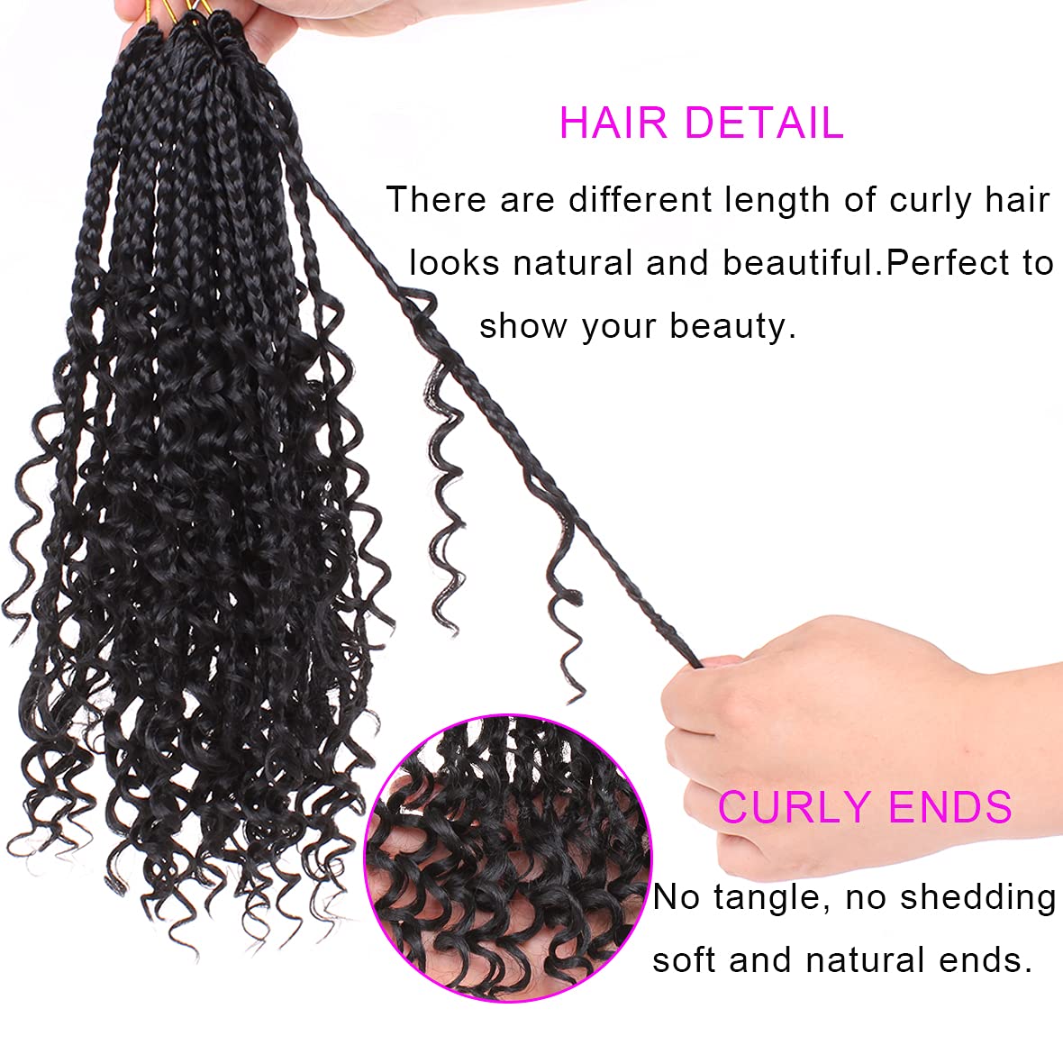 Unionbeauty 8 Packs Boho Box Braids Crochet Hair 14 Inch Messy Goddess Box Braids Crochet Hair Curly Ends Pre-looped Individual Synthetic Braiding Hair Bob Bohemian Hippie Braids for Black Woman 1B#