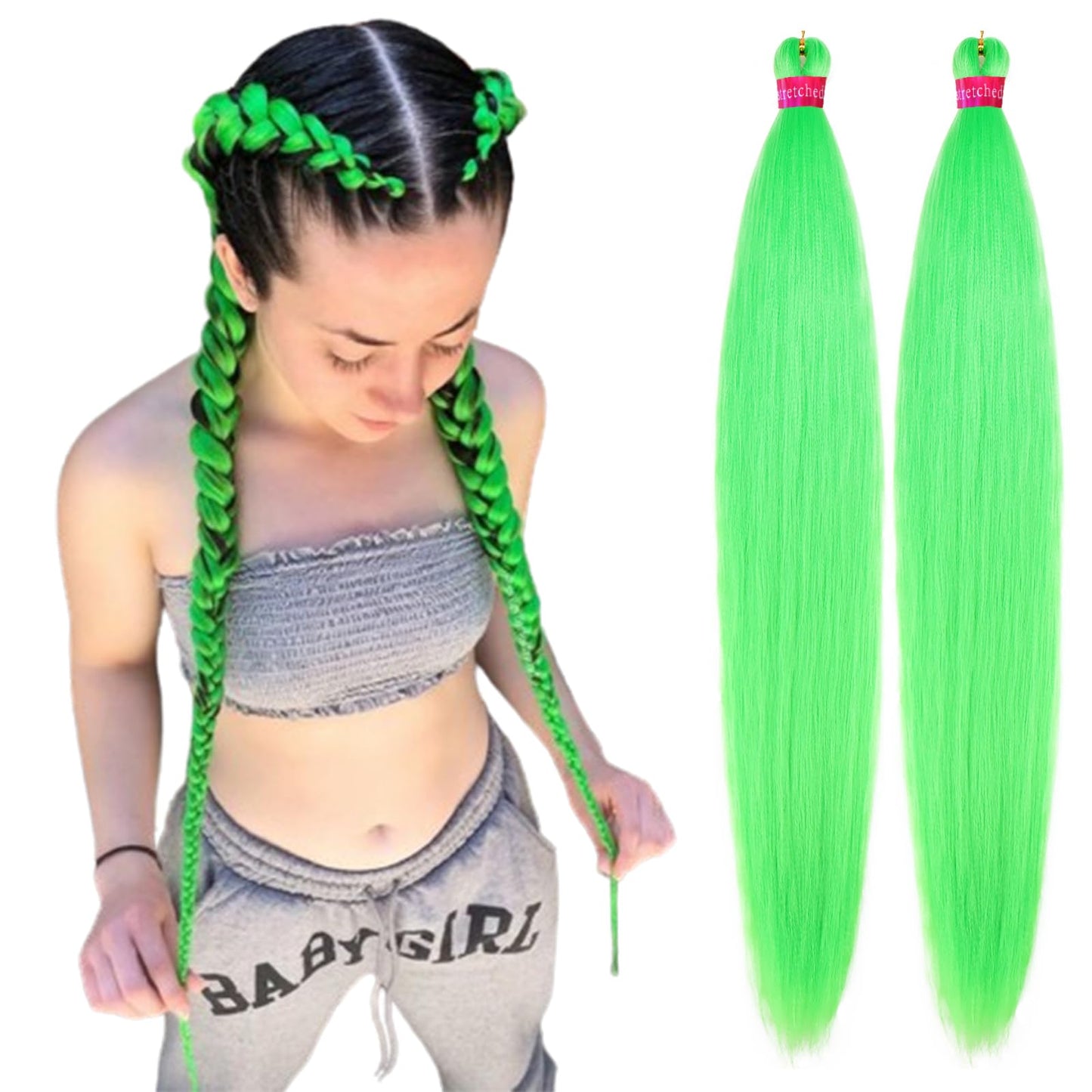 Neon Green Braiding Hair Pre Stretched 2 Packs Box Braids Hair Extensions 26 Inches Synthetic Pre Stretched Braiding Hair