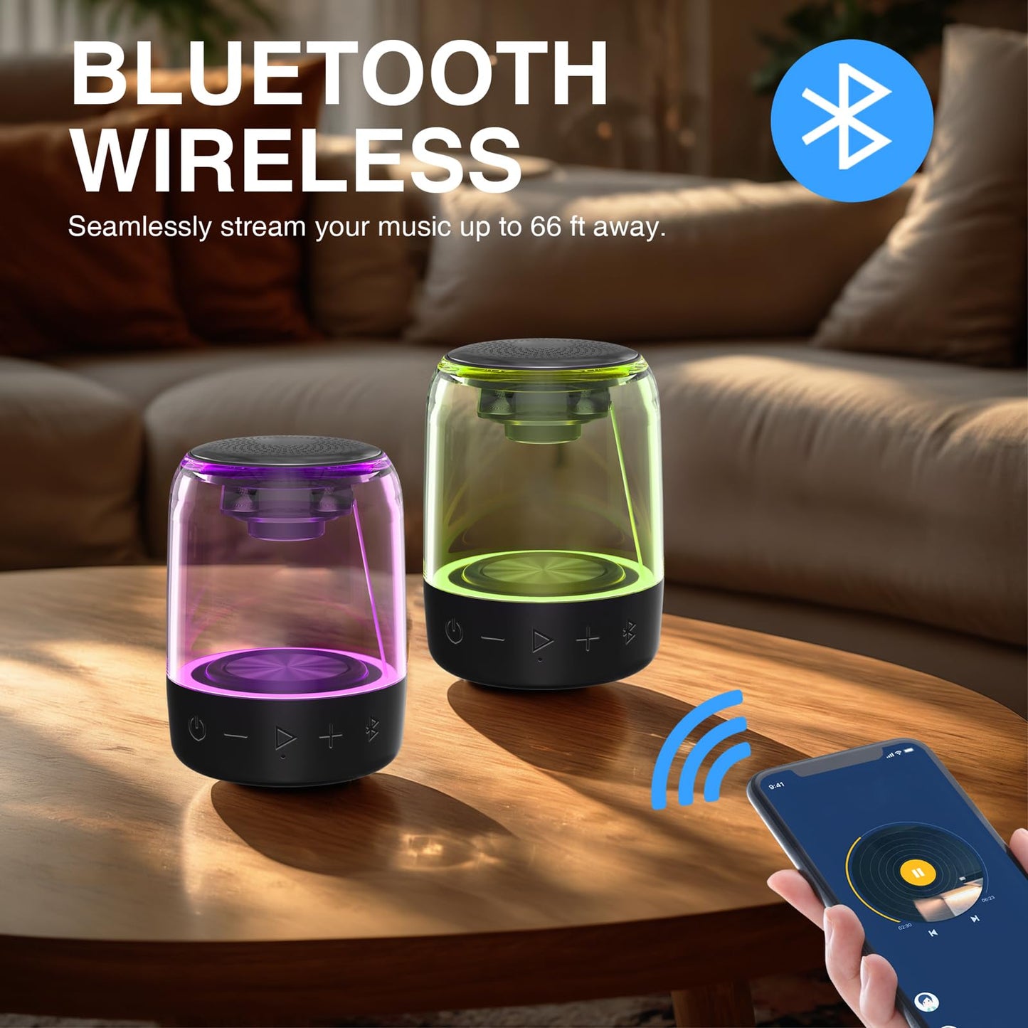 MEGATEK Portable Bluetooth Speakers (2-Pack) – True Wireless Stereo (TWS) Pair, Vibrant LED Lights, 360° HD Sound, 12-Hour Playtime, IPX5 Waterproof – Perfect for Home, Parties, Outdoors, and Travel