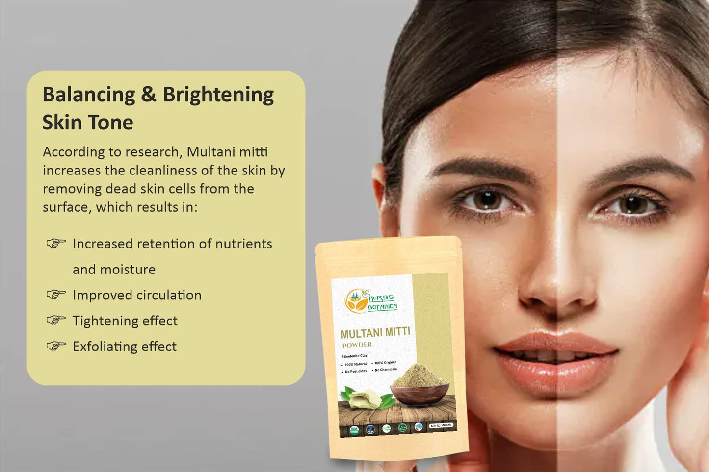 Multani Mitti Earth Clay Bentonite Clay 100% Organic Clay Mask Face Mask Skin Care Indian Healing Kaolin Clay Indian Deep Pure Grade Cleansing Sodium Facial Calcium Natural Green Secret 5.3 Oz