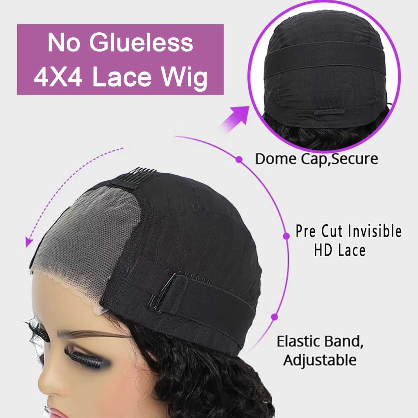 BeautyGrace 22Inch Glueless Wigs Human Hair Pre Cut Lace 4x4 Lace Closure Wigs Human Hair for Beginners Brazilian Virgin Deep Wave Lace Front Wigs Human Hair Natural Color(22Inch)