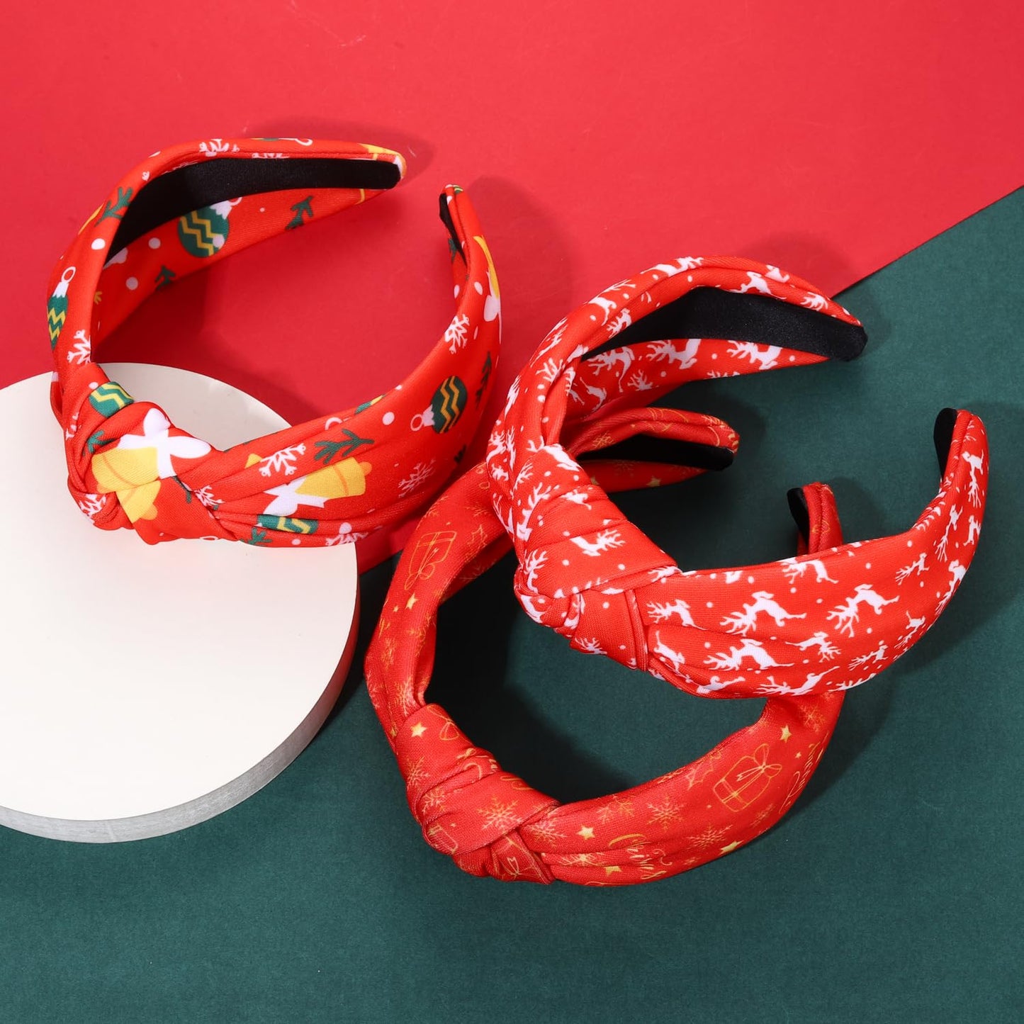 Christmas Headband for Women Girls Snowflake Reindeer Christmas Tree Present Candy Cane Pattern Knotted Hairband Xmas Holiday Wide Knot Head Band Hair Accessory Gift