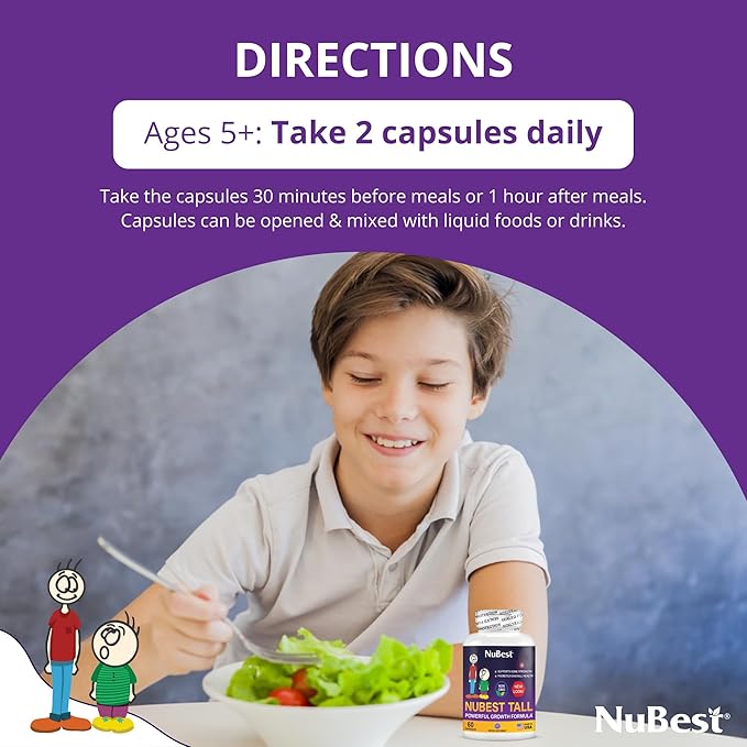NuBest Tall Height Growth Supplement - Advance Height Growth, Grow Taller, Height Increase Formula for Children (5+) & Teens Helps Maximum Height Growth with Calcium, Collagen & Herbs - 6 Pack