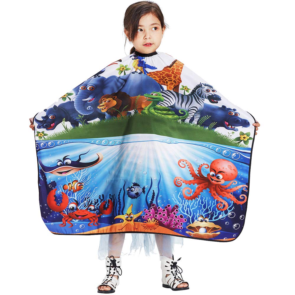 LEONAL Kids Children Boys Girls Barber Cutting Cape Hairdressing Salon Hair Styling Cloth Apron Cover Gown (41"×47", ANIMAL SEA WORLD KIDS CHILDREN)