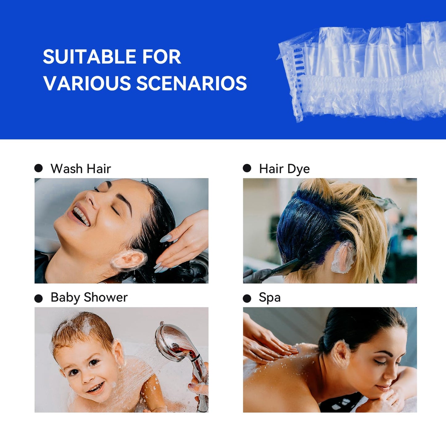 Disposable Ear Covers for Shower - Waterproof Plastic Ear Covers Ear Shower Caps, Bath Ear Covers Protectors for Hair Dye Cap Hair Dryer (500 Pcs)