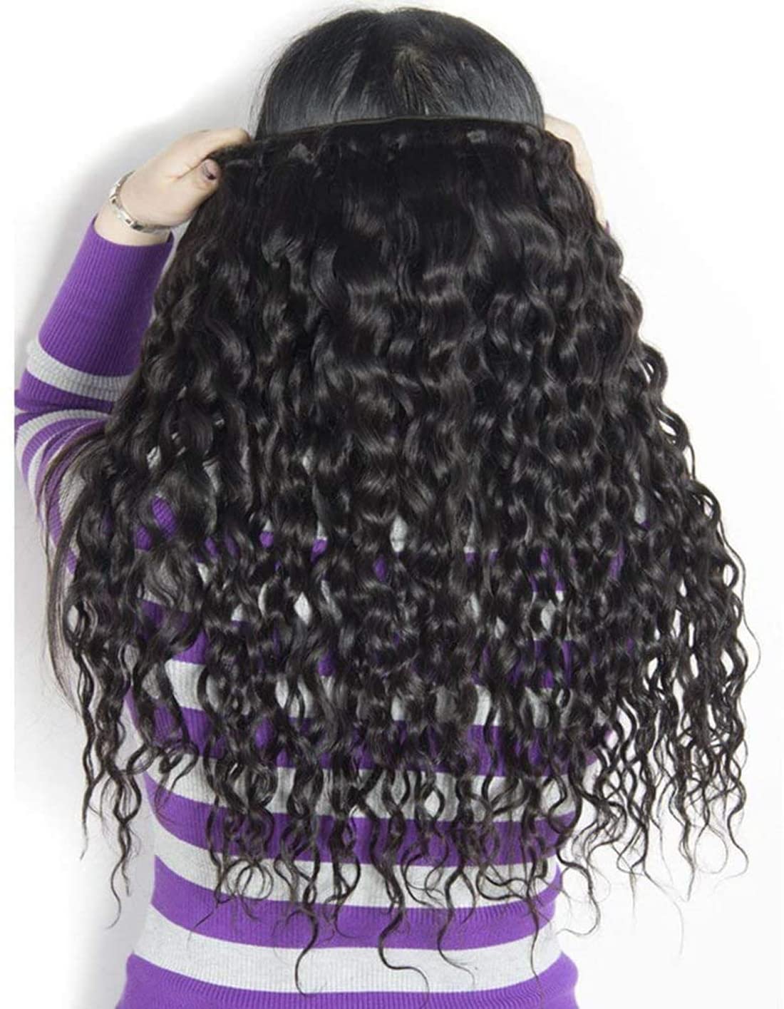 HeioWuio Water Wave Hair Bundles Natural Black Color Brazilian Remy Hair Weaves No Tangle Hair Extensions Real Unprocessed Virgin Hair Bundle 24 24 24 Inch