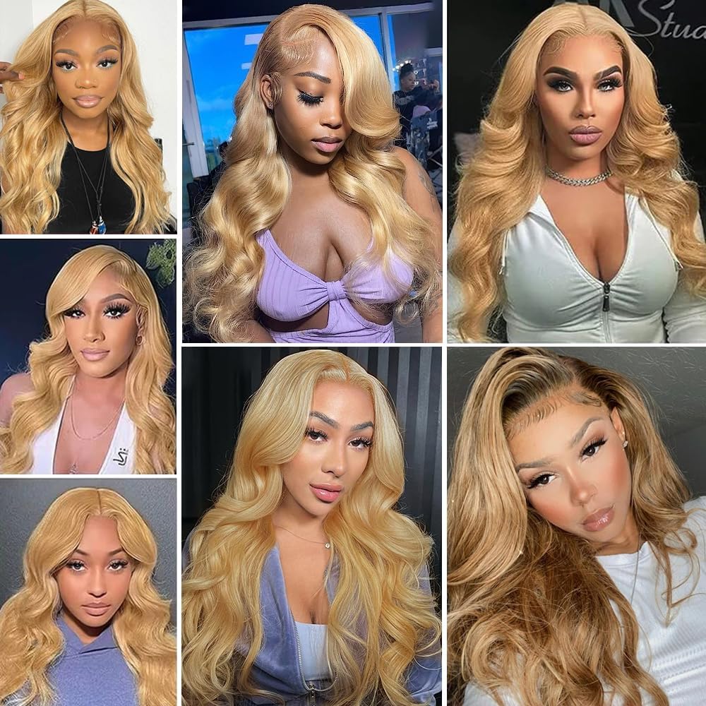 Keizanar Honey Blonde Lace Front Wig Human Hair 13x4 27# Colored Body Wave Lace Front Wigs Human Hair Pre plucked With Baby Hair Glueless Body Wave Frontal Wigs for Women 24Inch