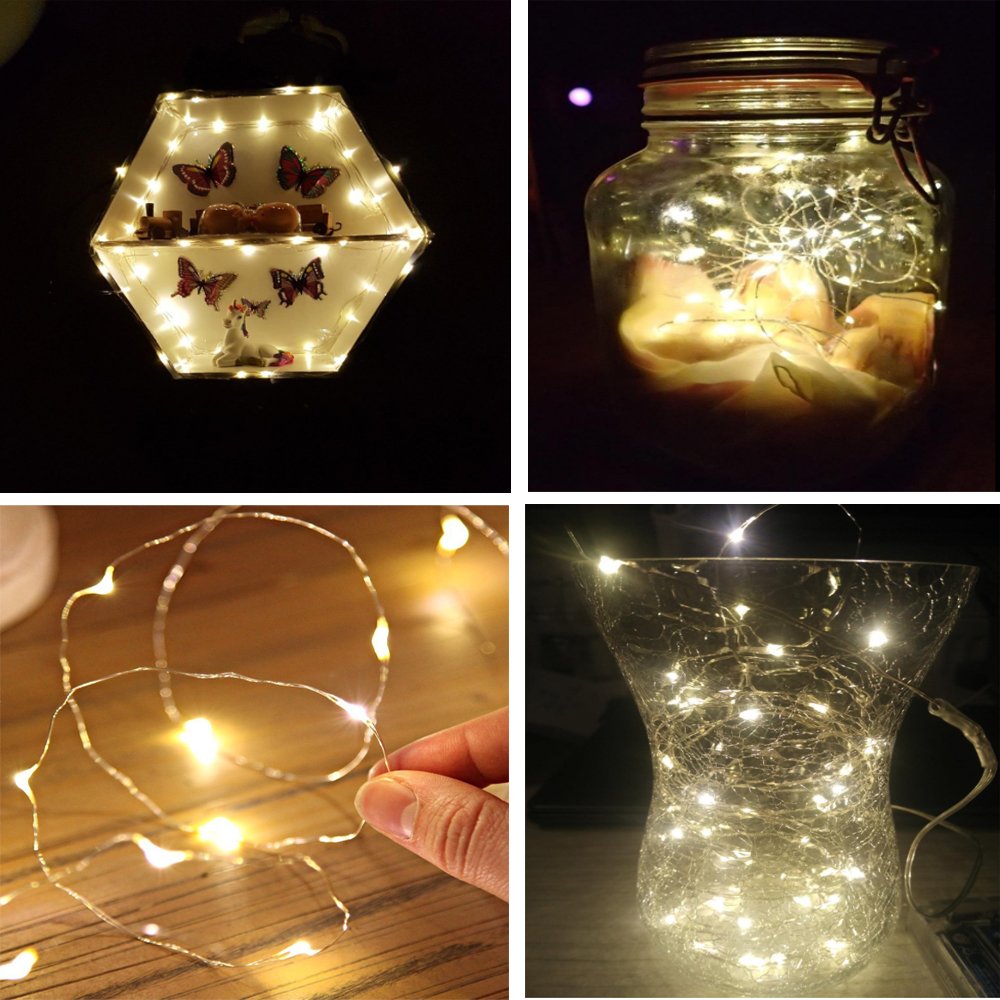 BXROIU Fairy Lights CR2032 Battery Operated,6.6Ft/2Meter 20 LEDs Micro Silver Wire String Lights for Bedroom Christmas Party Wedding Decoration (Warm White, 6 Pack)