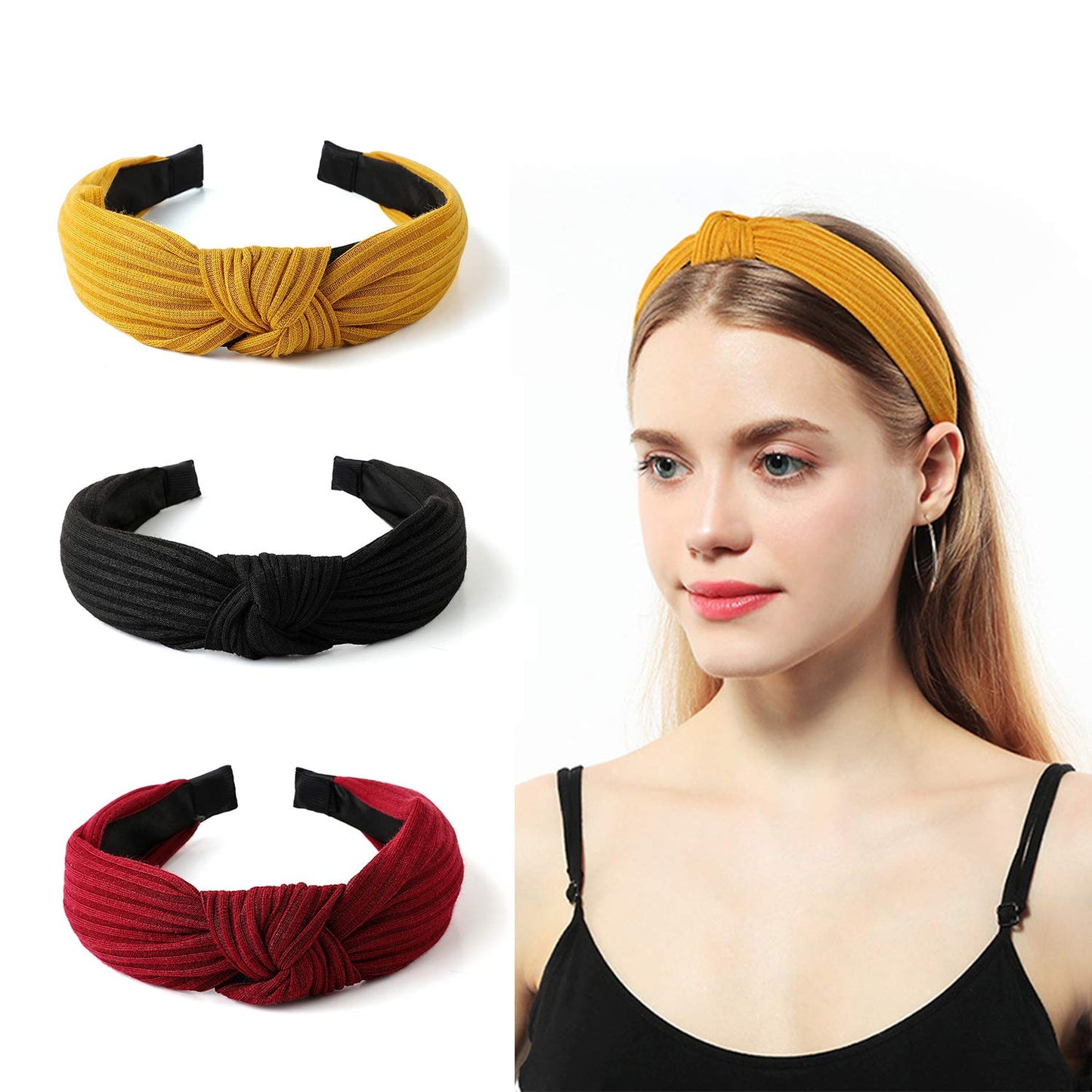 Gloppie Headbands for Women Knotted Headbands Womens Fashion Hair Accessories Workout Hairbands 3 Pack