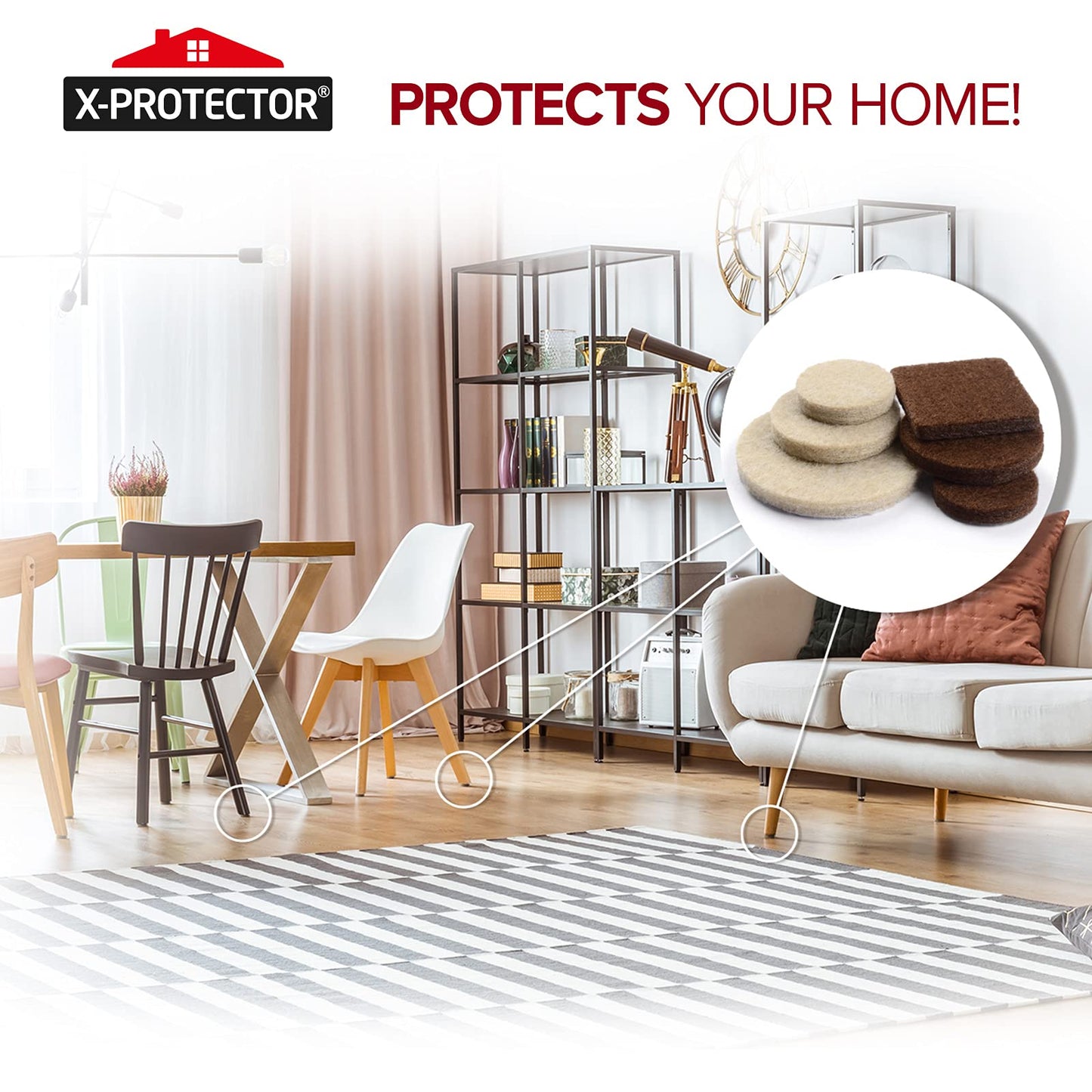 Felt Furniture Pads X-PROTECTOR 133 PCS Premium Furniture Pads - Felt Pads Furniture Feet Best Wood Floor Protectors - Protect Your Hardwood & Laminate Flooring! Brown and Beige