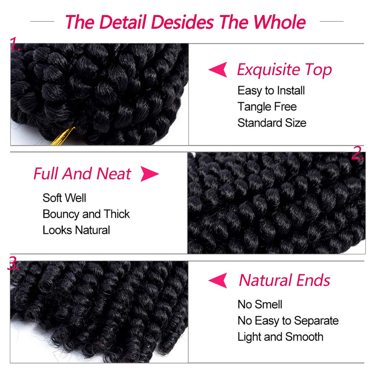 Spring Twist Hair 8 Inch Spring Twist Crochet Hair 6 Packs Spring Twist Braiding Hair For Butterfly Locs Soft Locs Low Temperature Synthetic Fiber Fluffy Hair Extensions (8 Inch,1#)