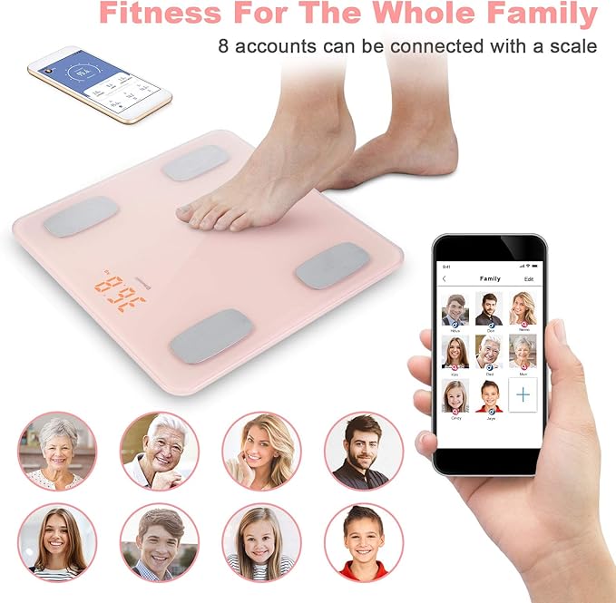 himaly Body Fat Scale, Smart BMI Scale Digital Bathroom Wireless Weight Scale, Body Monitor Health Composition Analyzer with Smartphone App sync with Bluetooth-Compatible, 400 lbs - Pink