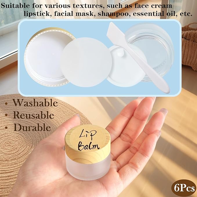 1/2 oz Glass Jars with Lids 12Pcs Frosted Glass Lip Balm Containers Cosmetic Containers Cream Box for Lotion Cream Lip Balm Eyeshadow, Spatulas,Stickers