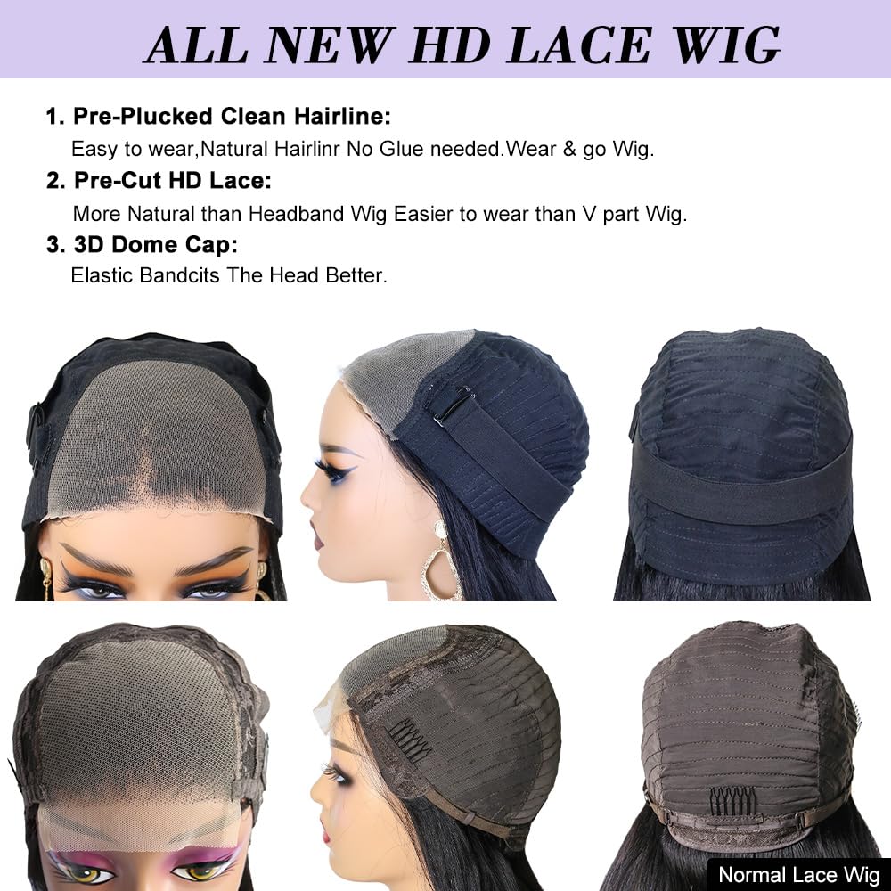 K KF BEAUTY U 24Inch Wear and Go Glueless Wigs Human Hair Body Wave 6x4 HD Lace Front Human Hair Wigs for Beginneers Headband Wig Human Hair Pre Plucked Lace with Baby Hair 180% Denisty