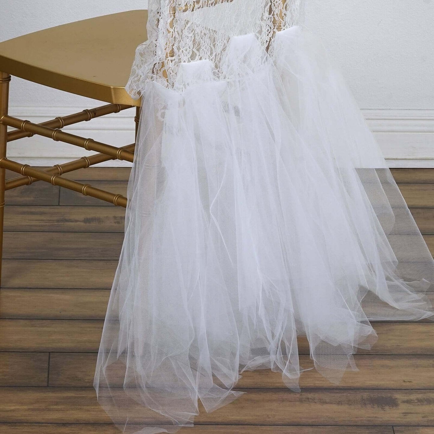 Efavormart White Lace and Tulle Chair Tutu Cover Skirt, Wedding Event Chair Decor