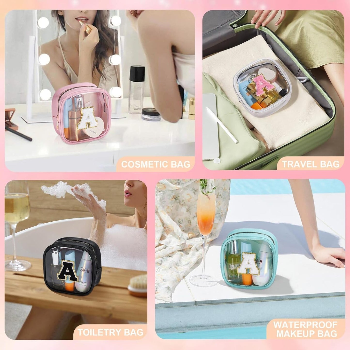 YOOLIFE Initial Make Up Bag Travel Toiletry Bag, Clear Makeup Bag Preppy Cosmetic Bags Cute Teacher 12 13 14 15 16 Years Old Girl Gifts Trendy Stuff Small Makeup Bag Birthday Gifts Mini Blue K