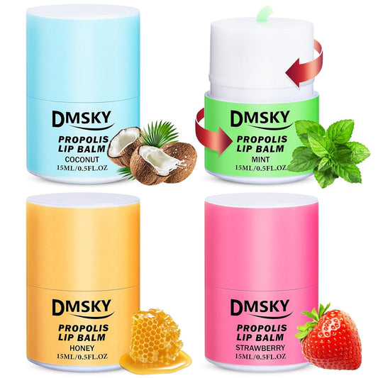 DMSKY 4 Pack Lip Sleeping Mask Set, Lip Butter with Propolis and Vitamin E, Lip Balm for Dry Lips, Reduce Lip Lines and Improve Lip Color