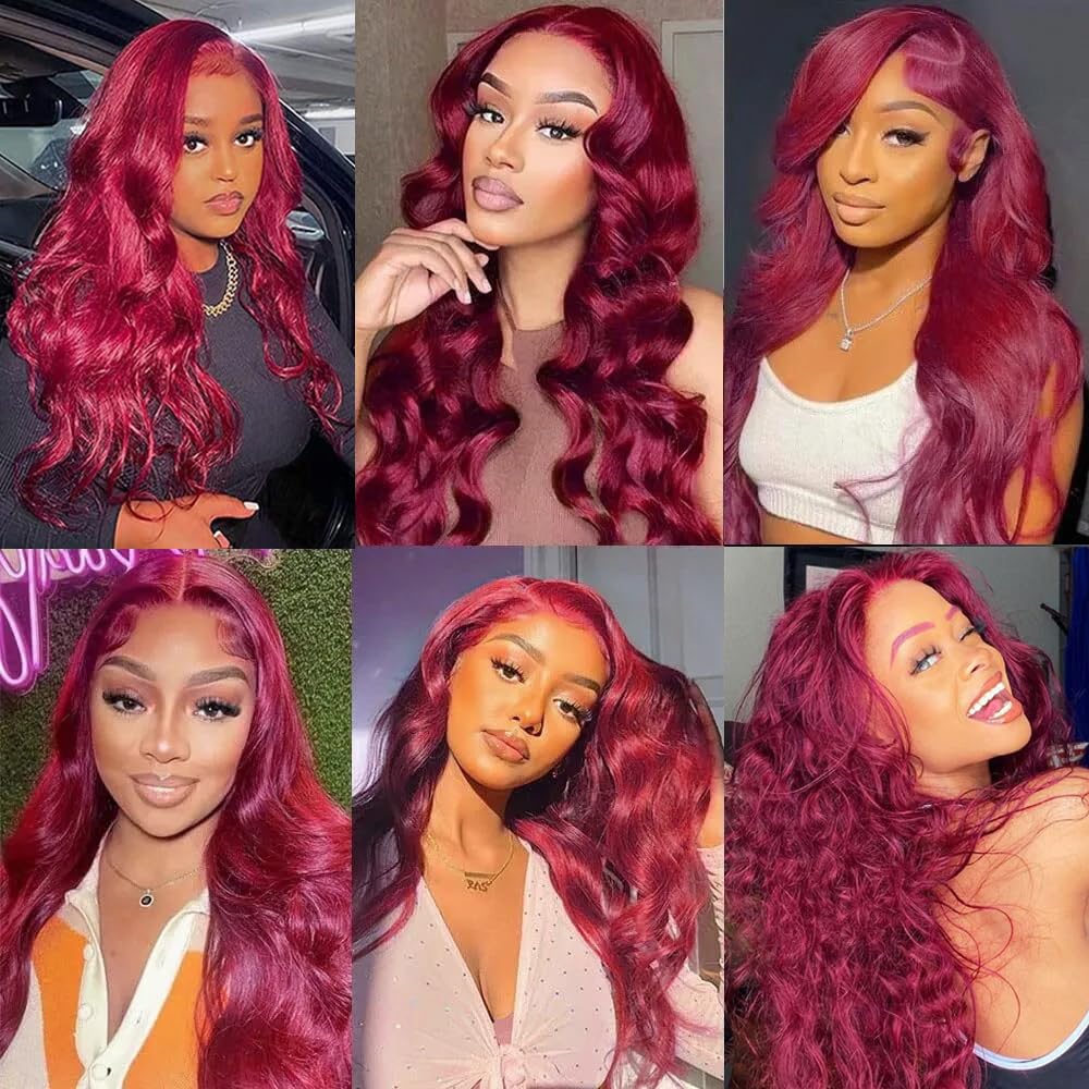 INVITEYOU 99J Burgundy Lace Front Wigs Human Hair 180% Density Wine Red Wig Human Hair Pre Plucked with Baby Hair 13x4 Body Wave HD Transparent Lace Front Wigs for Black Women(18inch)