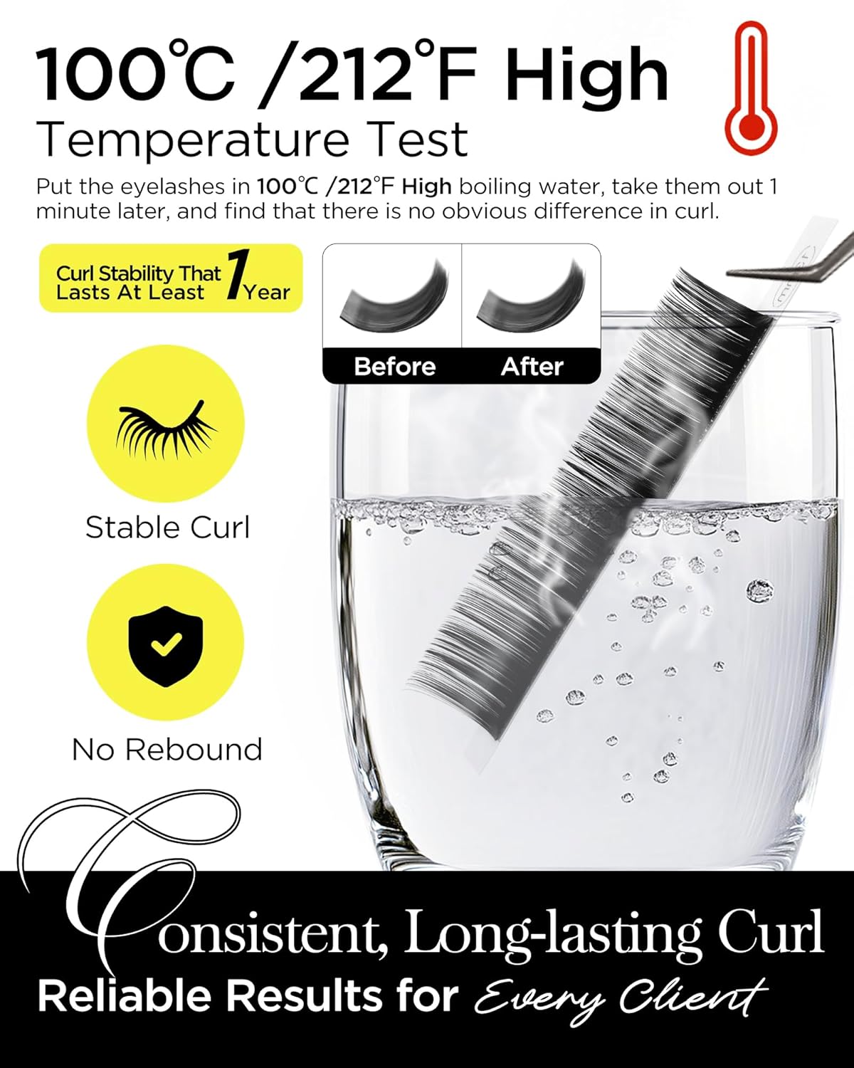 BEYELIAN Eyelash Extension 0.05 D Curl 15mm Tray Easy Fan Lash Extensions Volume Lashes 100°/212°F High Temperature Resistant Classic Professional Use Natural Matte Black (0.05 D 15mm)