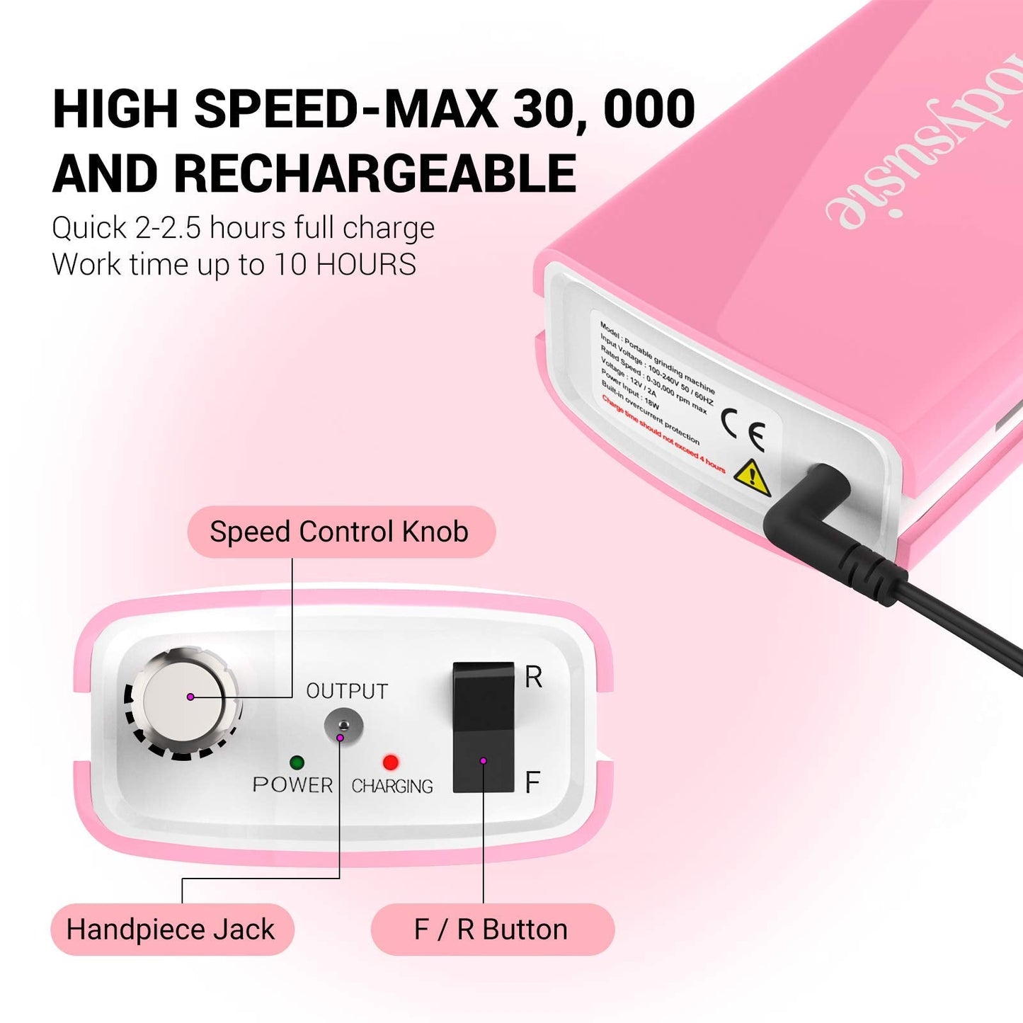 MelodySusie Rechargeable Portable Nail Drills with Professional Tornado Nail Drill Bits