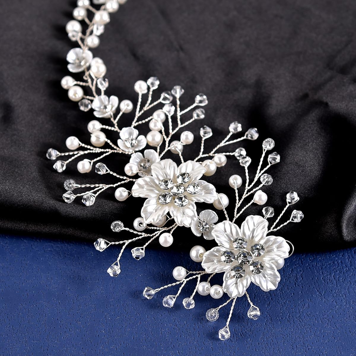 VMila Wedding Pearl Hair Comb - Bridal Hair Accessories with Flower and Diamond Vine for Women and Girls