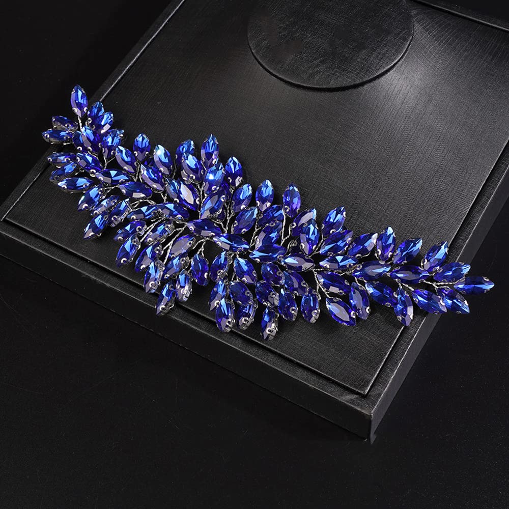 JWICOS Bridal Headband Crystal Wedding Hair Vine Wedding Headpieces for Bride Wedding Hair Accessories for Women and Girls (Blue)